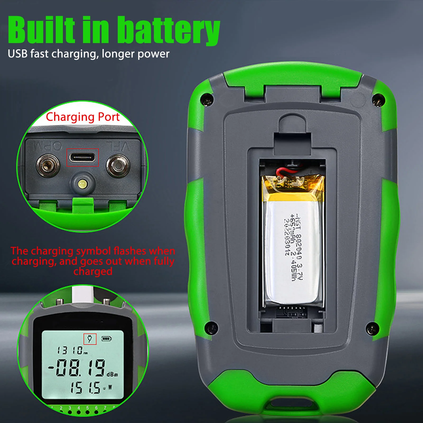 Power Supply Tester - 赤色光光ケーブルパワーテスター USB充電ケーブル付き 充電式光パワーメーター ミニ光パワーメーター
