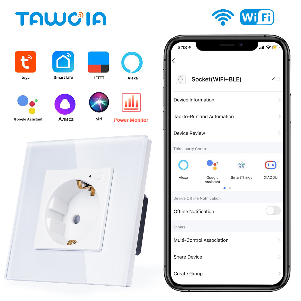 Open Frame Power Supply - TAWOIA Wifi 壁ソケット EU 標準ガラスフレーム電源モニターソケットコンセント Alexa