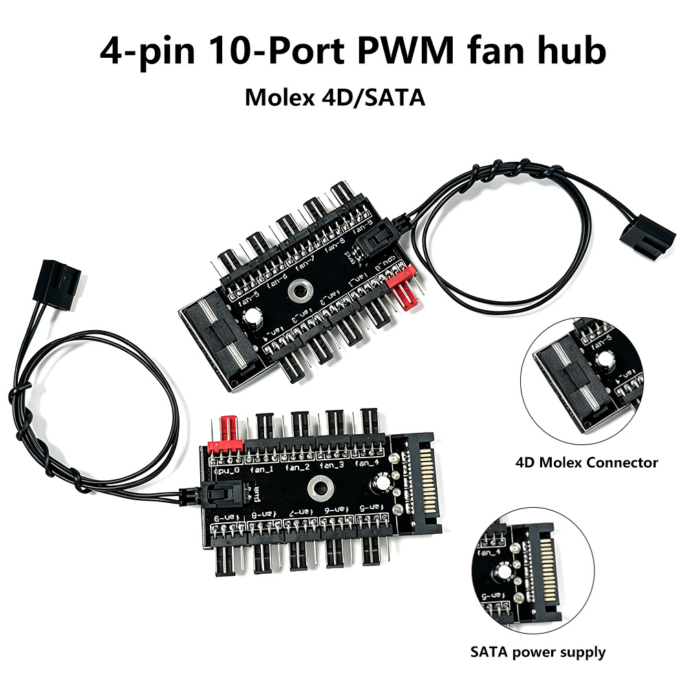 Pc Power Supply - 10ポート 4ピン PWM ファンハブスプリッター、Molex 4D &