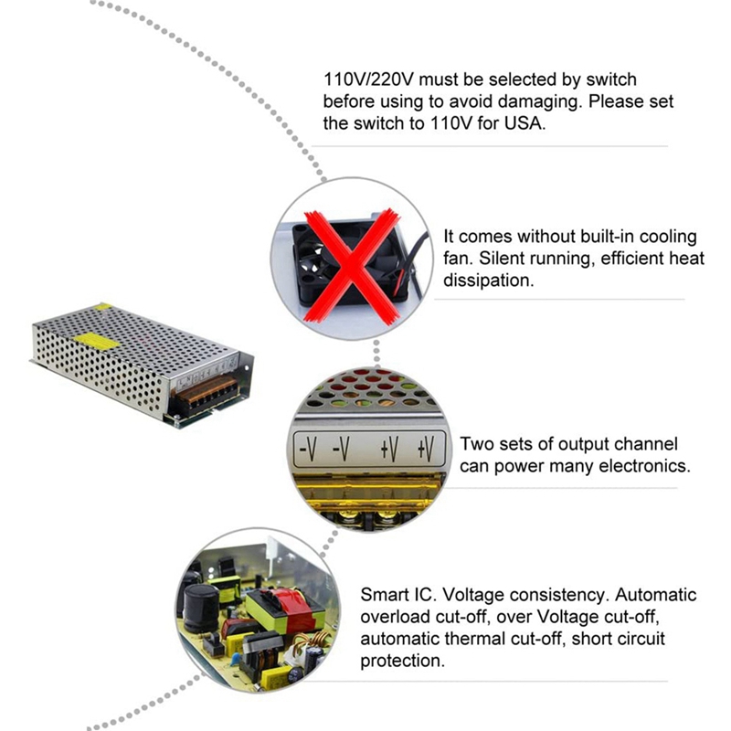 DC 12V 15A 180W 電源トランススイッチ AC  - Power Supply 12V のレビューと価格